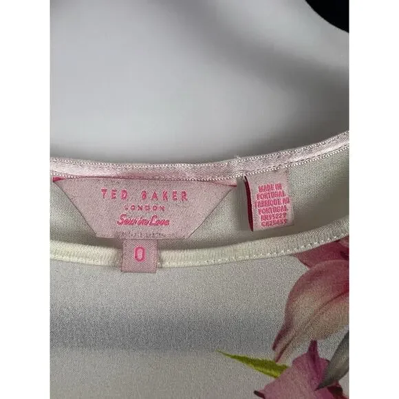 Ted Baker Renella Top, Floral Graphic, Ivory, Polyester Viscose Tee Blouse - Picture 4 of 8